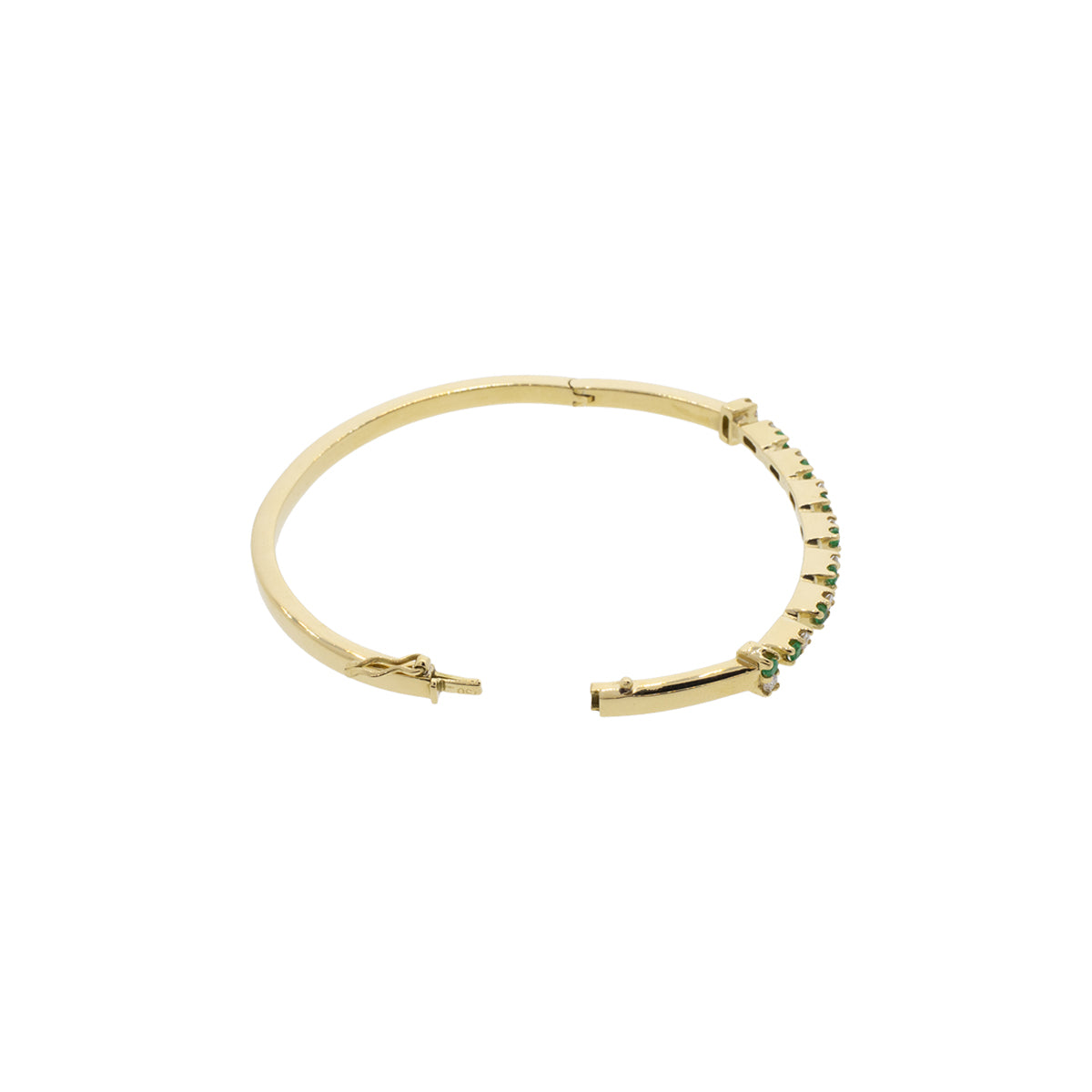 18K Yellow Gold Emerald & Diamond Bangle Bracelet