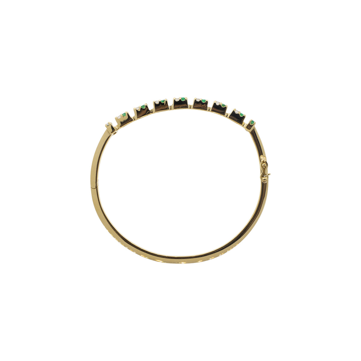 18K Yellow Gold Emerald & Diamond Bangle Bracelet