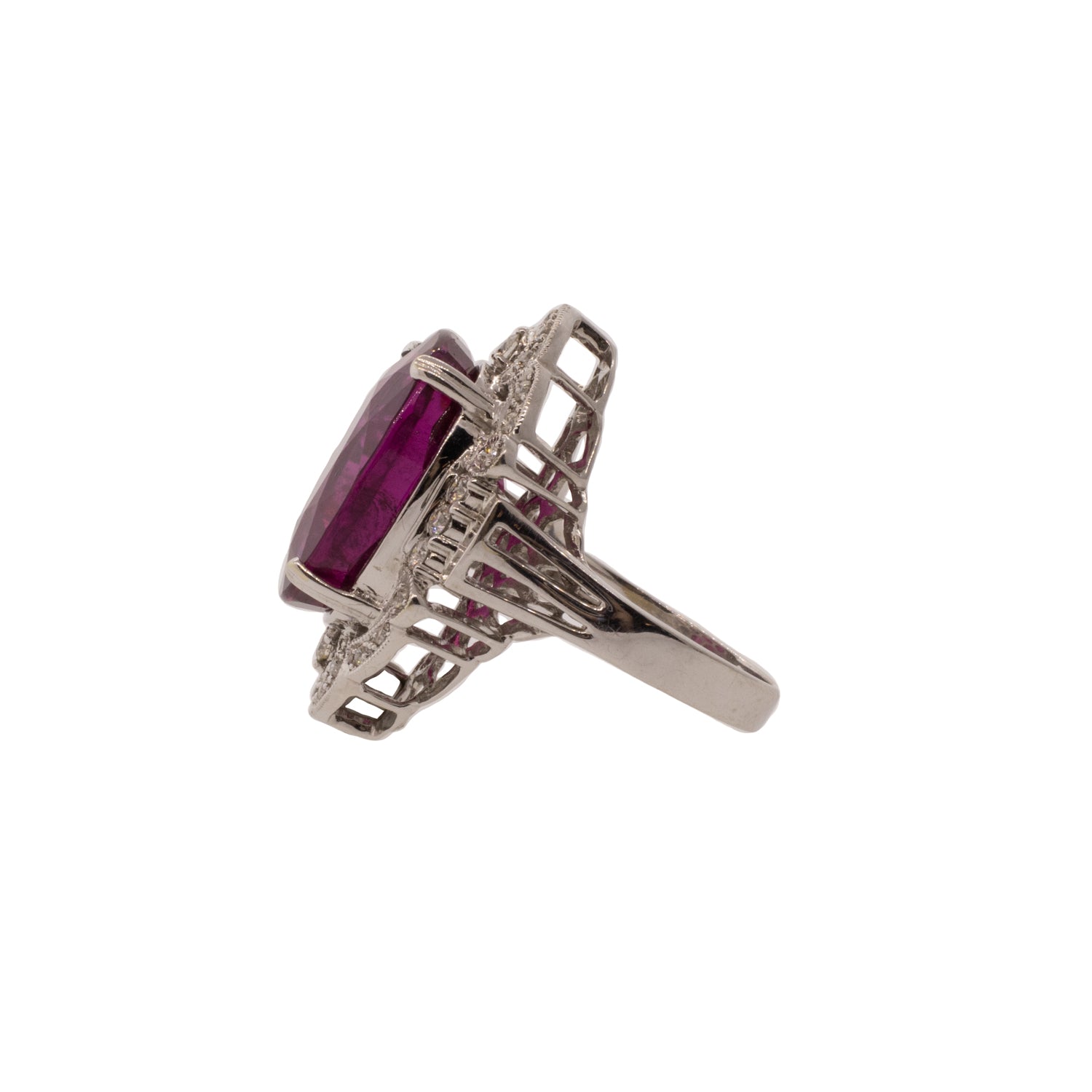 16.54ct Rubellite Tourmaline & Diamond Halo White Gold Ring