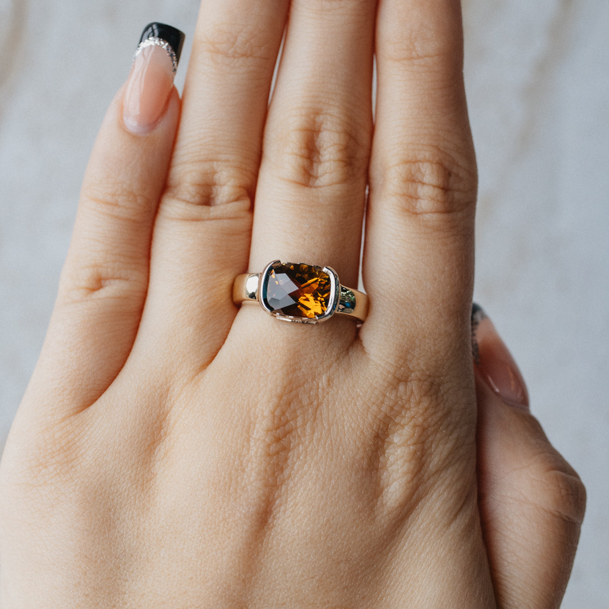 14K Gold Madeira Citrine & Diamond Ring
