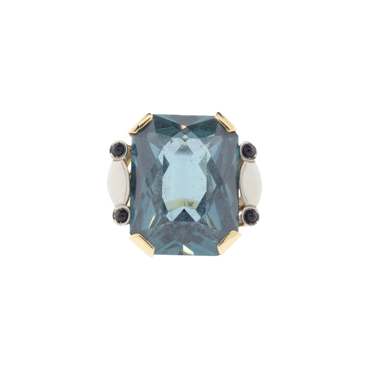 14K Yellow Gold Art Deco Synthetic Spinel & Onyx Ring
