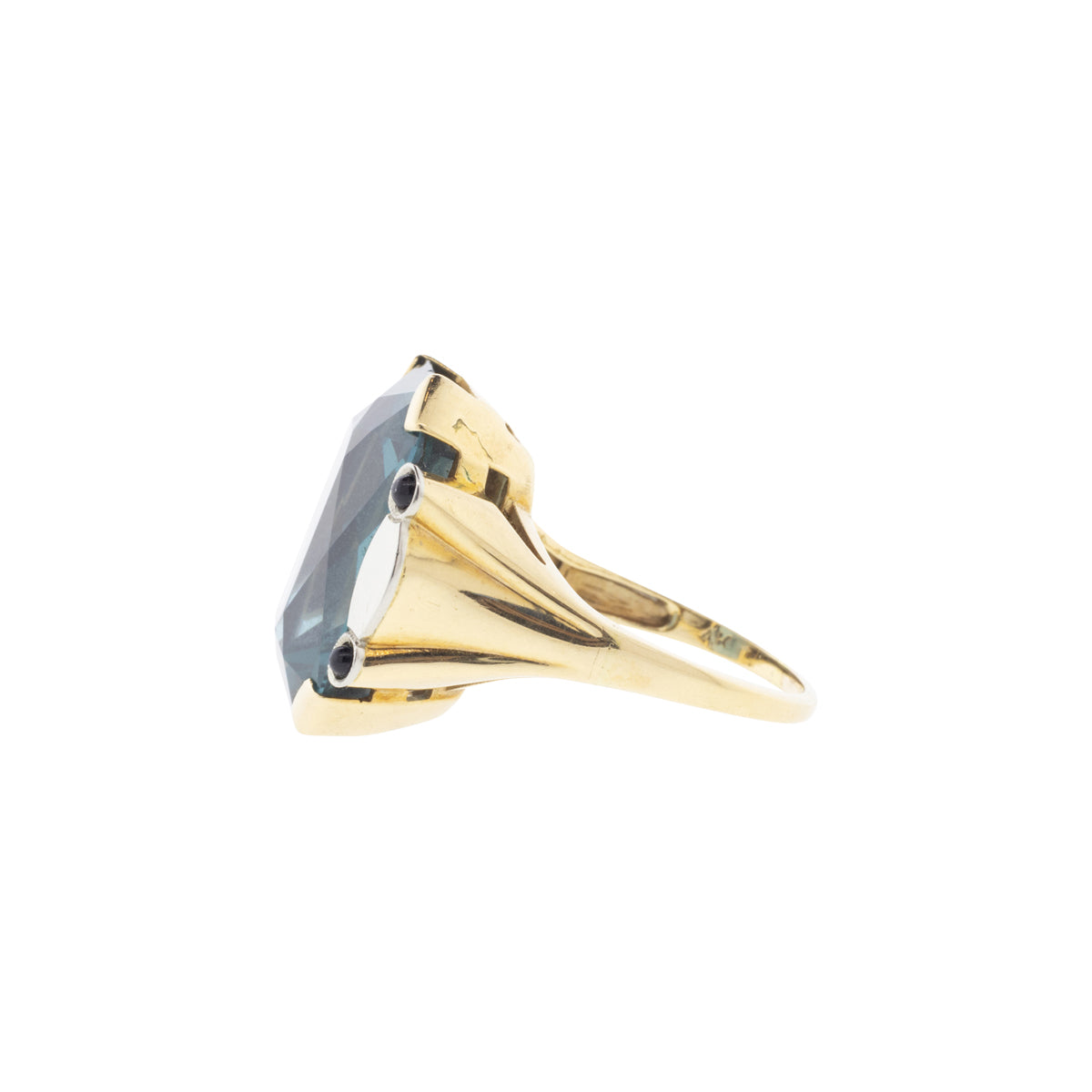 14K Yellow Gold Art Deco Synthetic Spinel & Onyx Ring