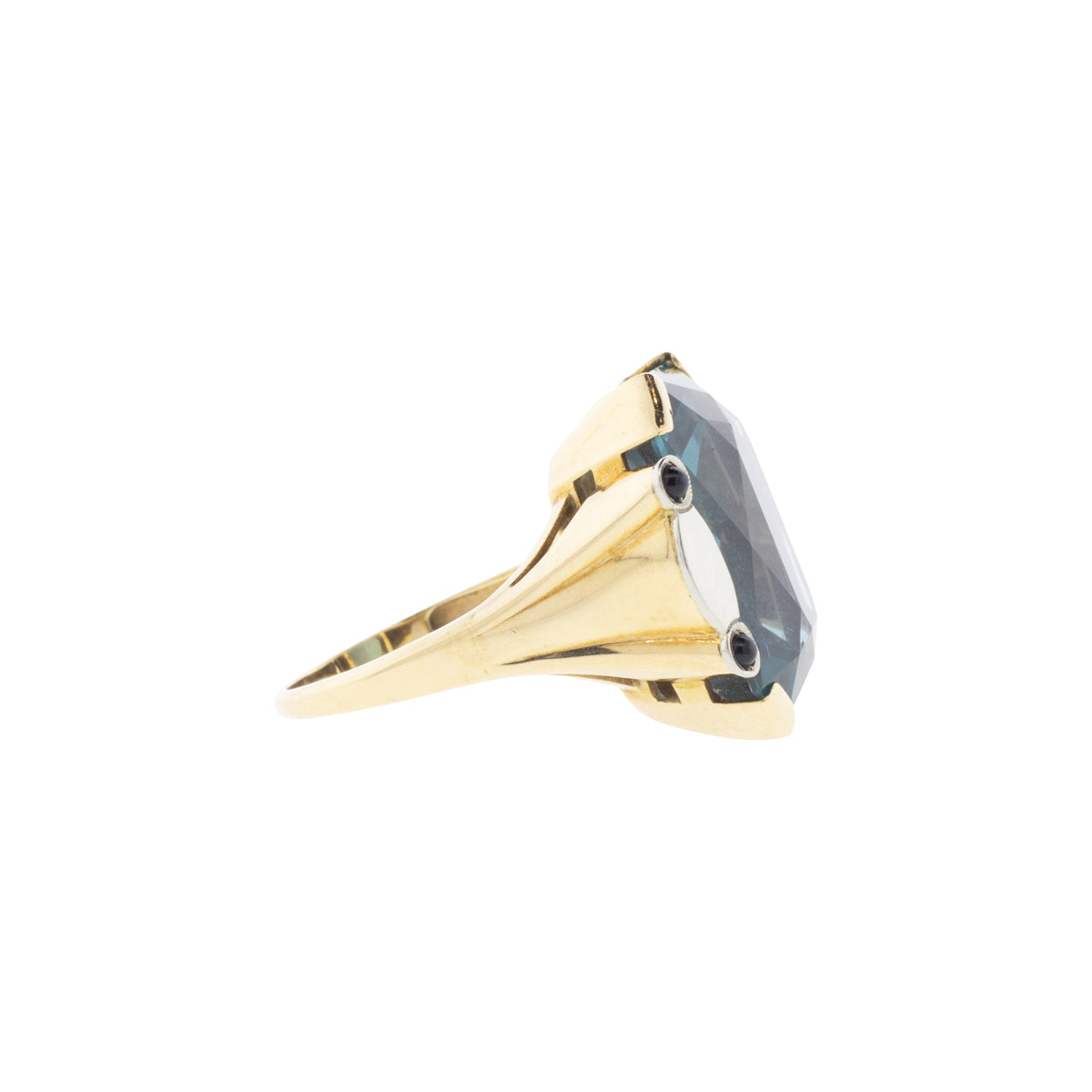 14K Yellow Gold Art Deco Synthetic Spinel & Onyx Ring