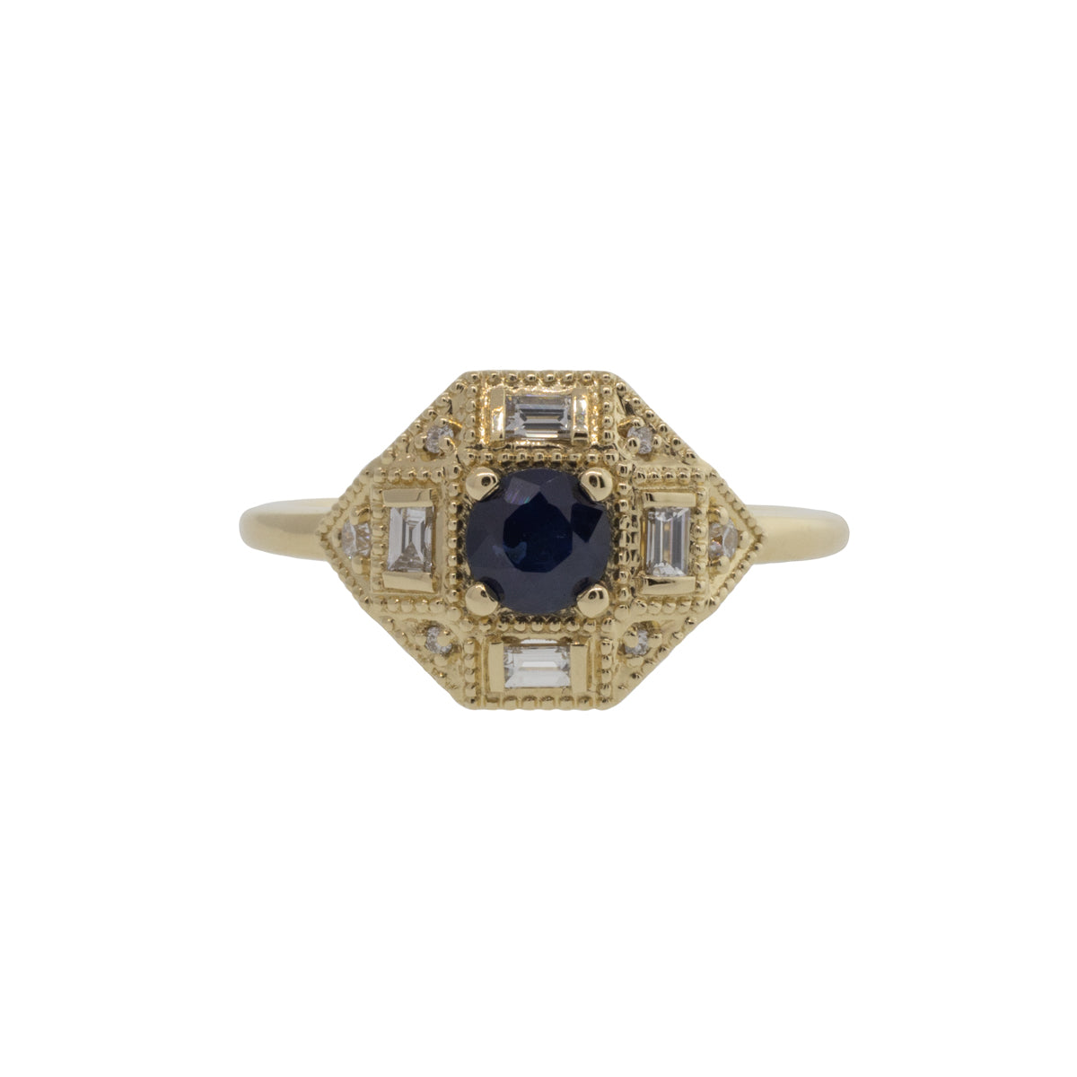 Art Deco Style, Modern Sapphire and Lab Diamond Ring
