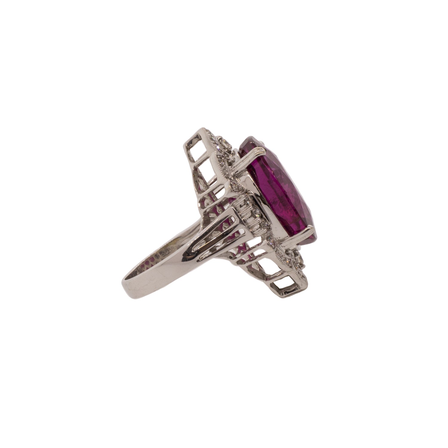 16.54ct Rubellite Tourmaline & Diamond Halo White Gold Ring