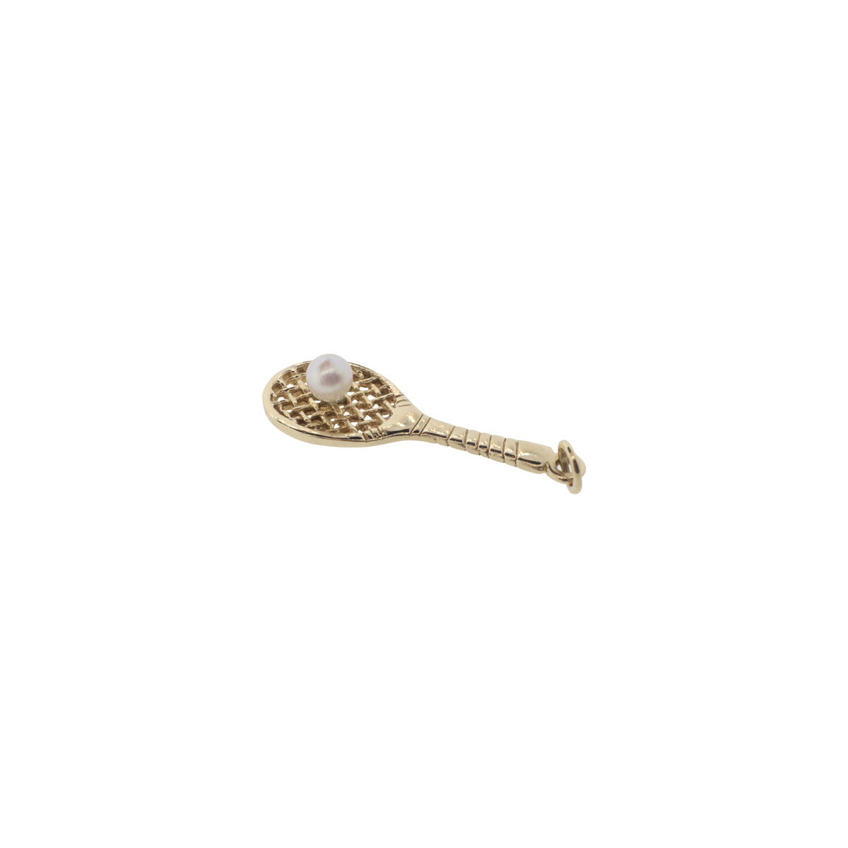 14K Yellow Gold Akoya Pearl Tennis Racket Charm