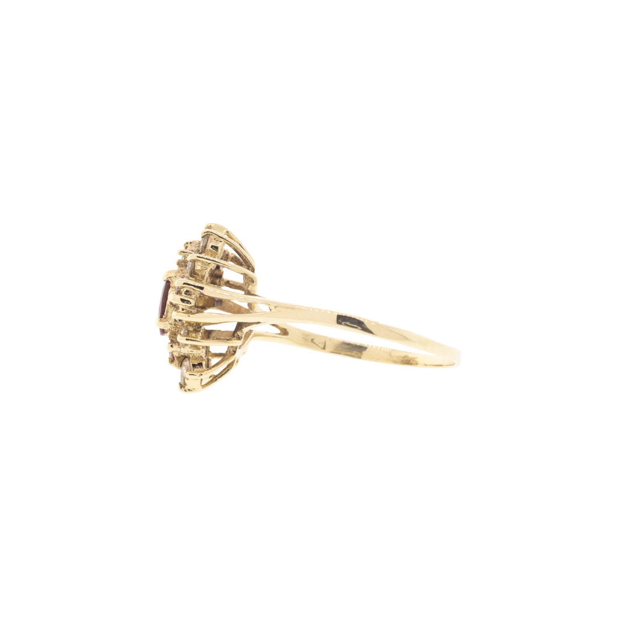 14K Yellow Gold Ruby & Diamond Cluster Ring