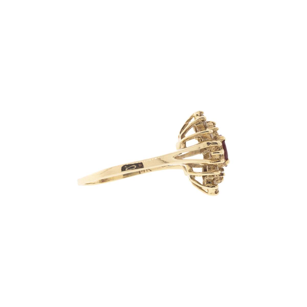 14K Yellow Gold Ruby & Diamond Cluster Ring