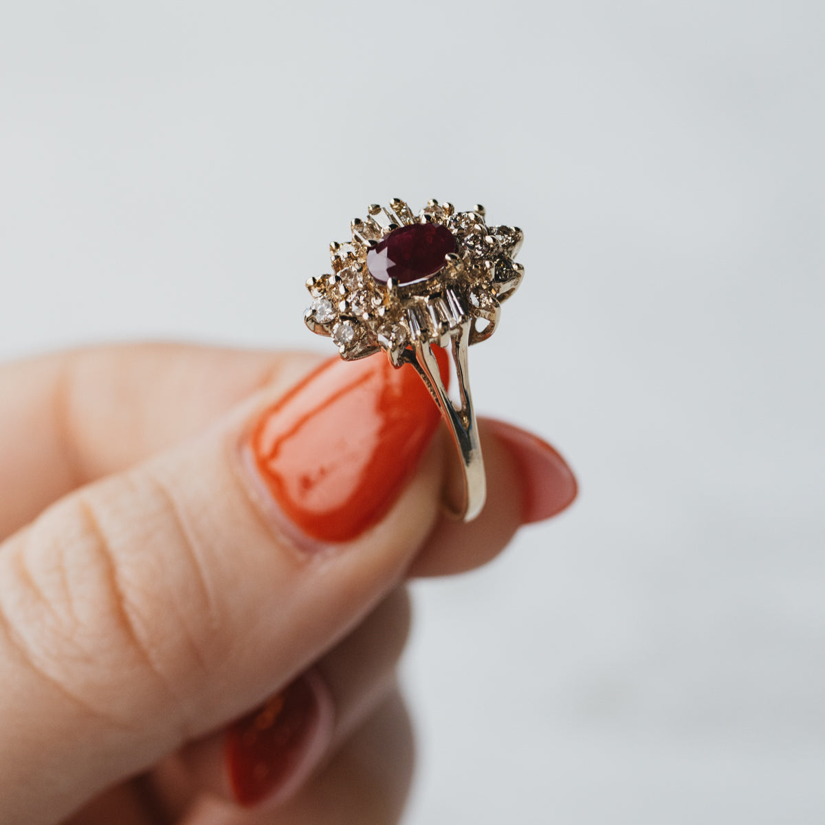 14K Yellow Gold Ruby & Diamond Cluster Ring