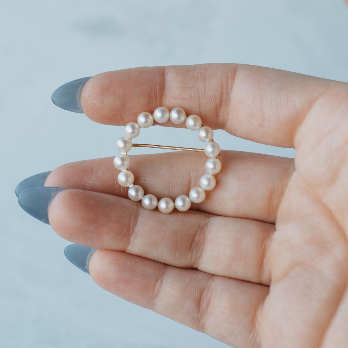 14K Yellow Gold Akoya Pearl Open Ring Brooch/Pin