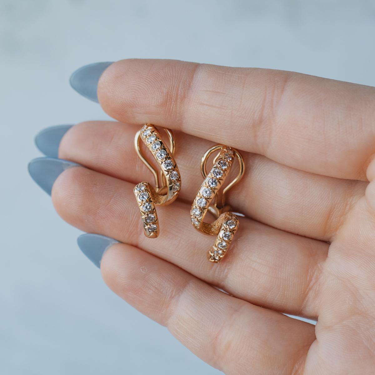 14K Yellow Gold Corkscrew Diamond Earrings