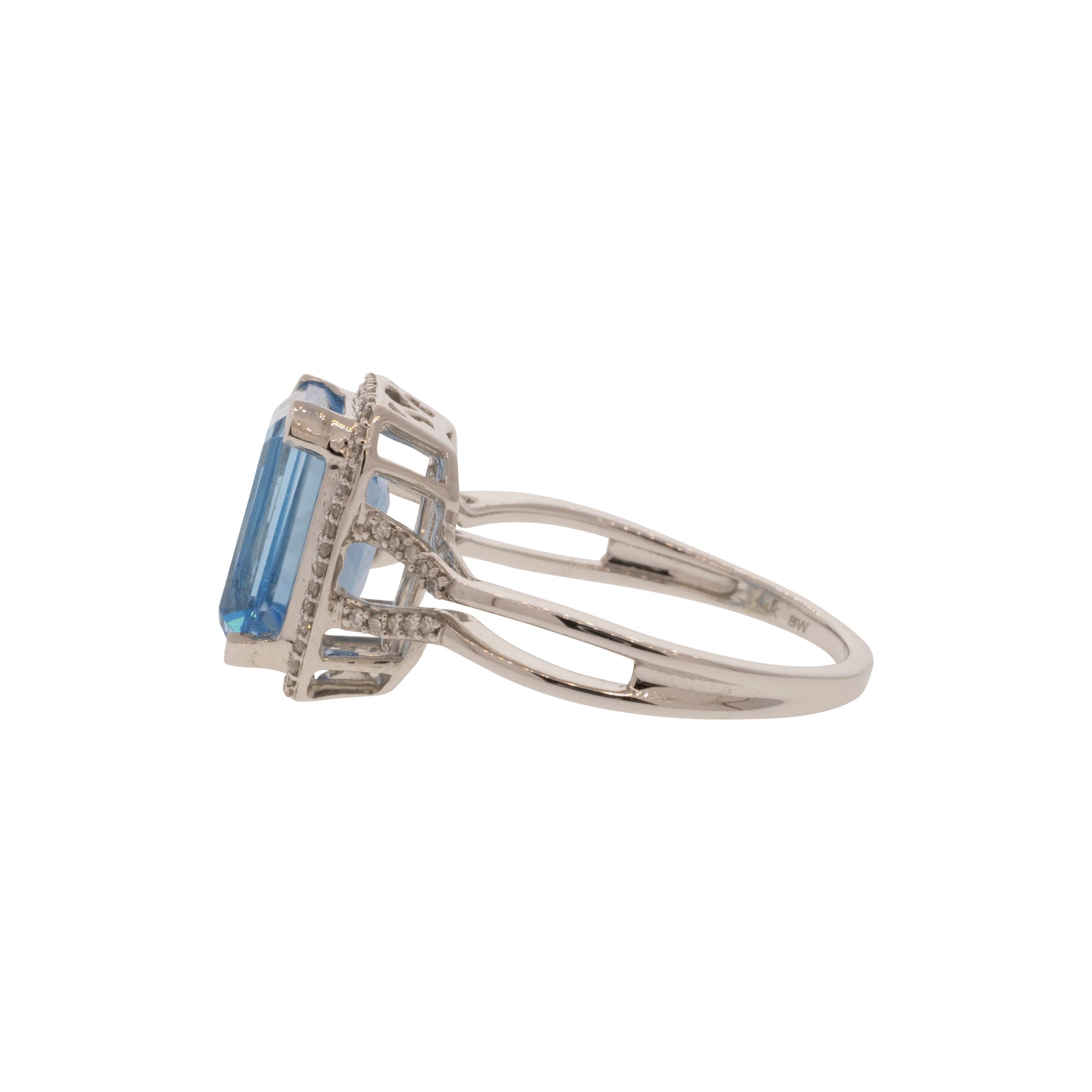 Swiss Blue Topaz Diamond Halo Ring