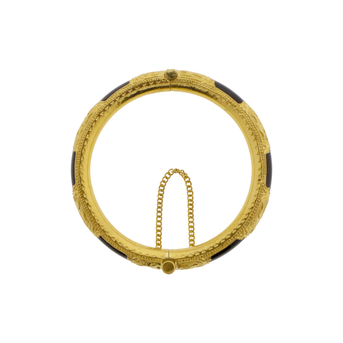 22K Yellow Gold Engraved Bangle with Onyx