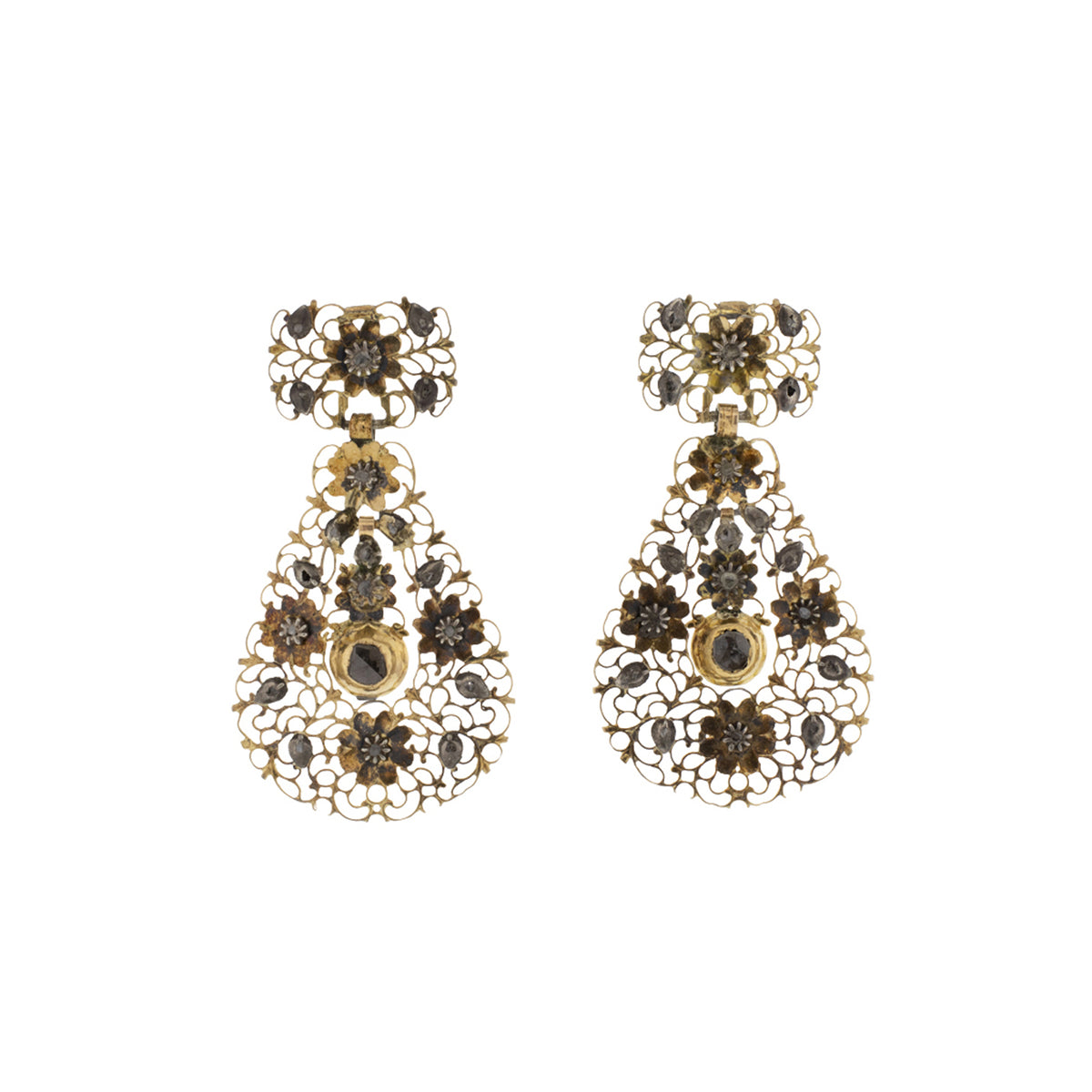 9-17K Yellow Gold Georgian Rose-Cut Diamond Earrings