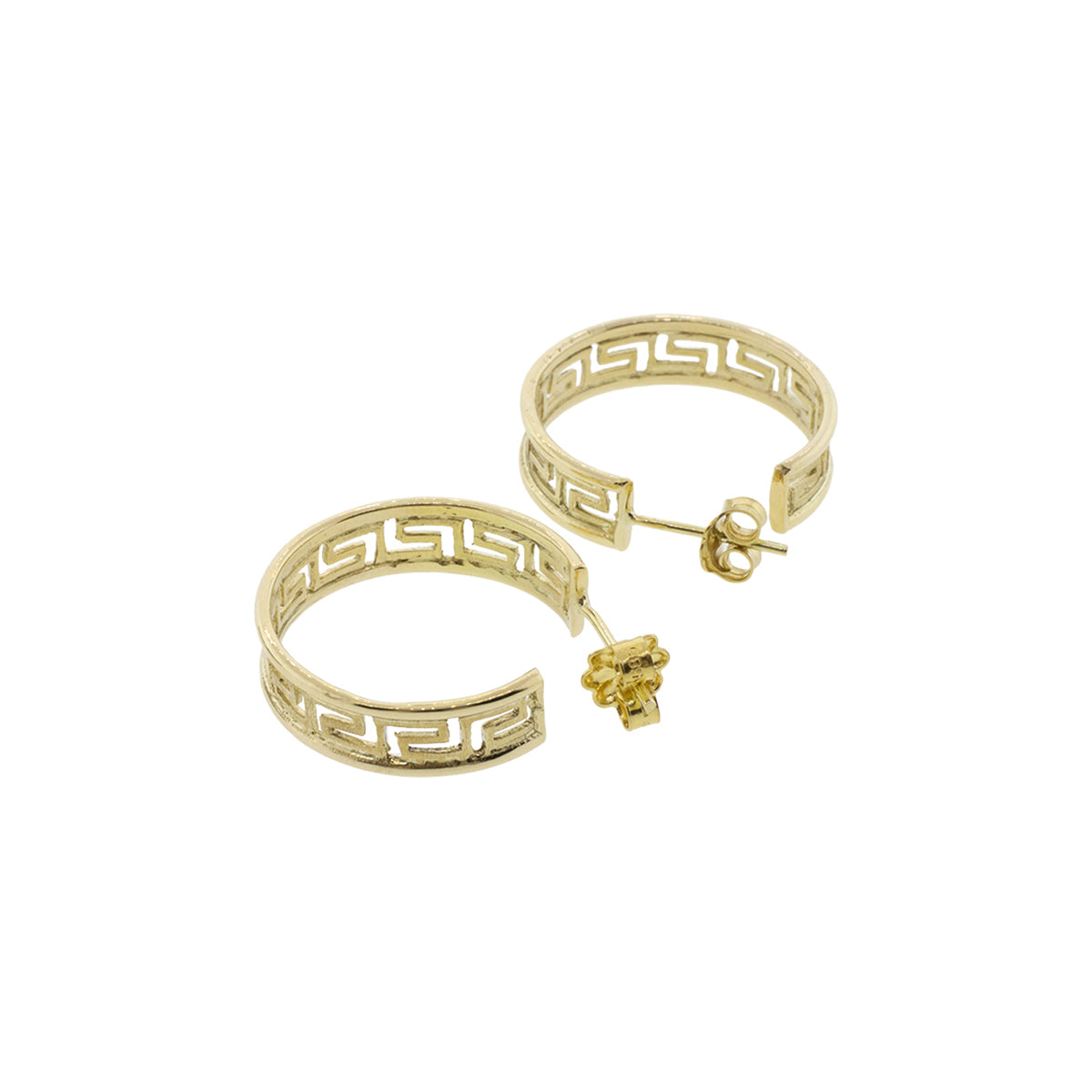 14K Yellow Gold Greek Key Hoop Earrings