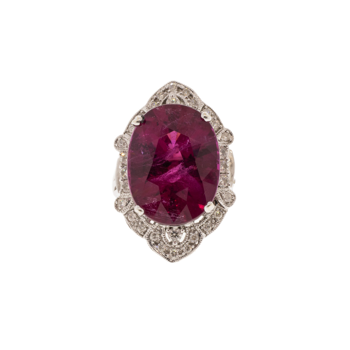 16.54ct Rubellite Tourmaline & Diamond Halo White Gold Ring