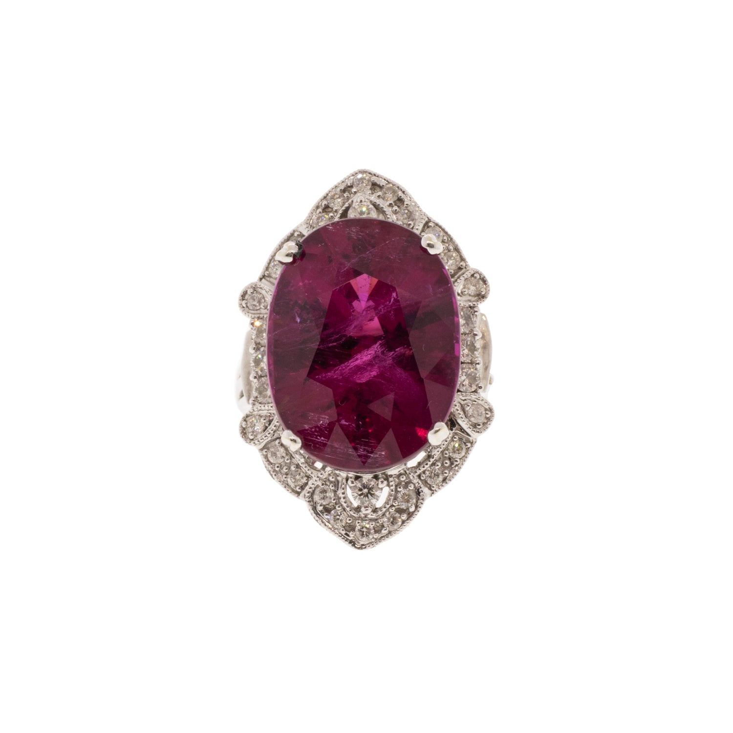 16.54ct Rubellite Tourmaline & Diamond Halo White Gold Ring