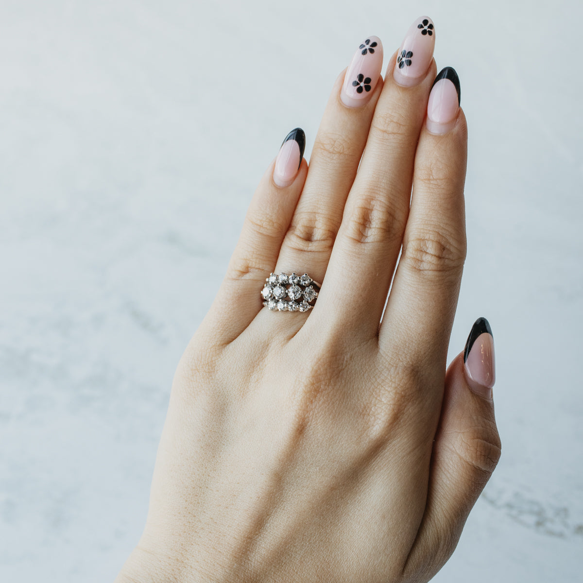 Old Mine and Modern Diamond Three Line Ring