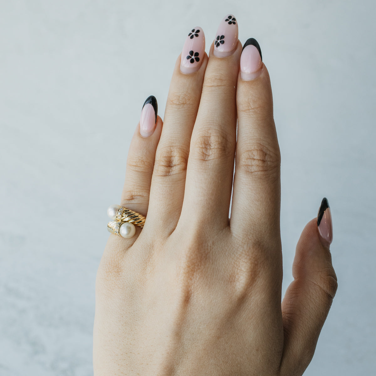 Akoya Pearl and Diamond Bypass Ring