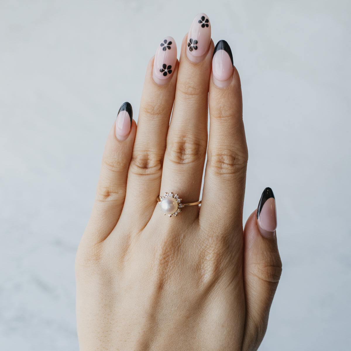 Fresh Water Cultured Pearl and Diamond Halo Ring