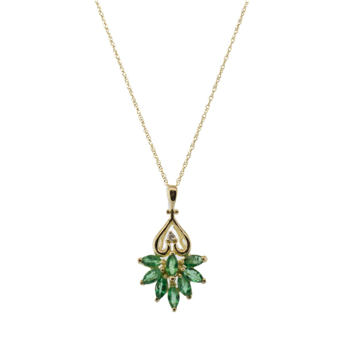 Marquise Emerald and Diamond Pendant Necklace