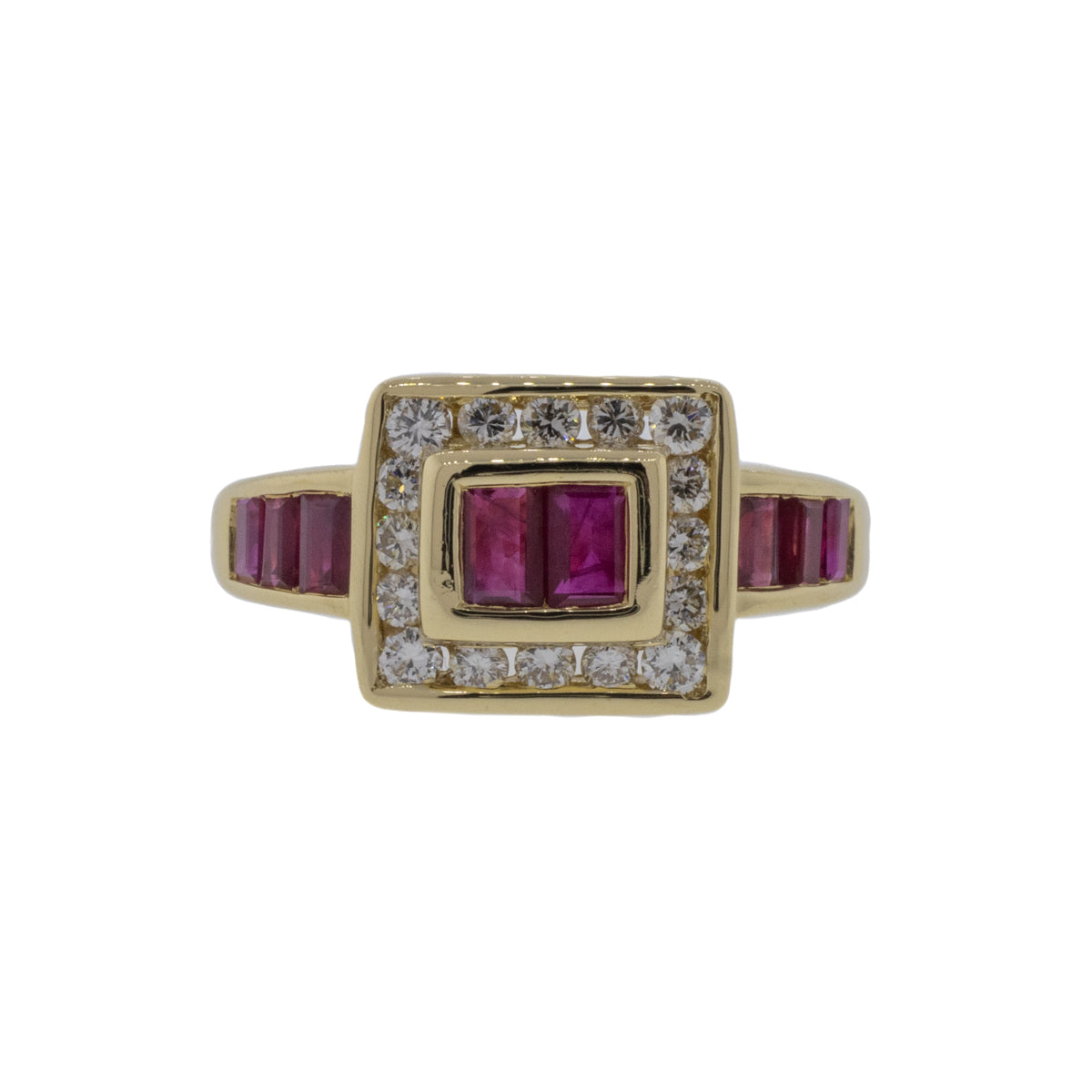 18K Yellow Gold Ruby and Diamond Buckle Ring