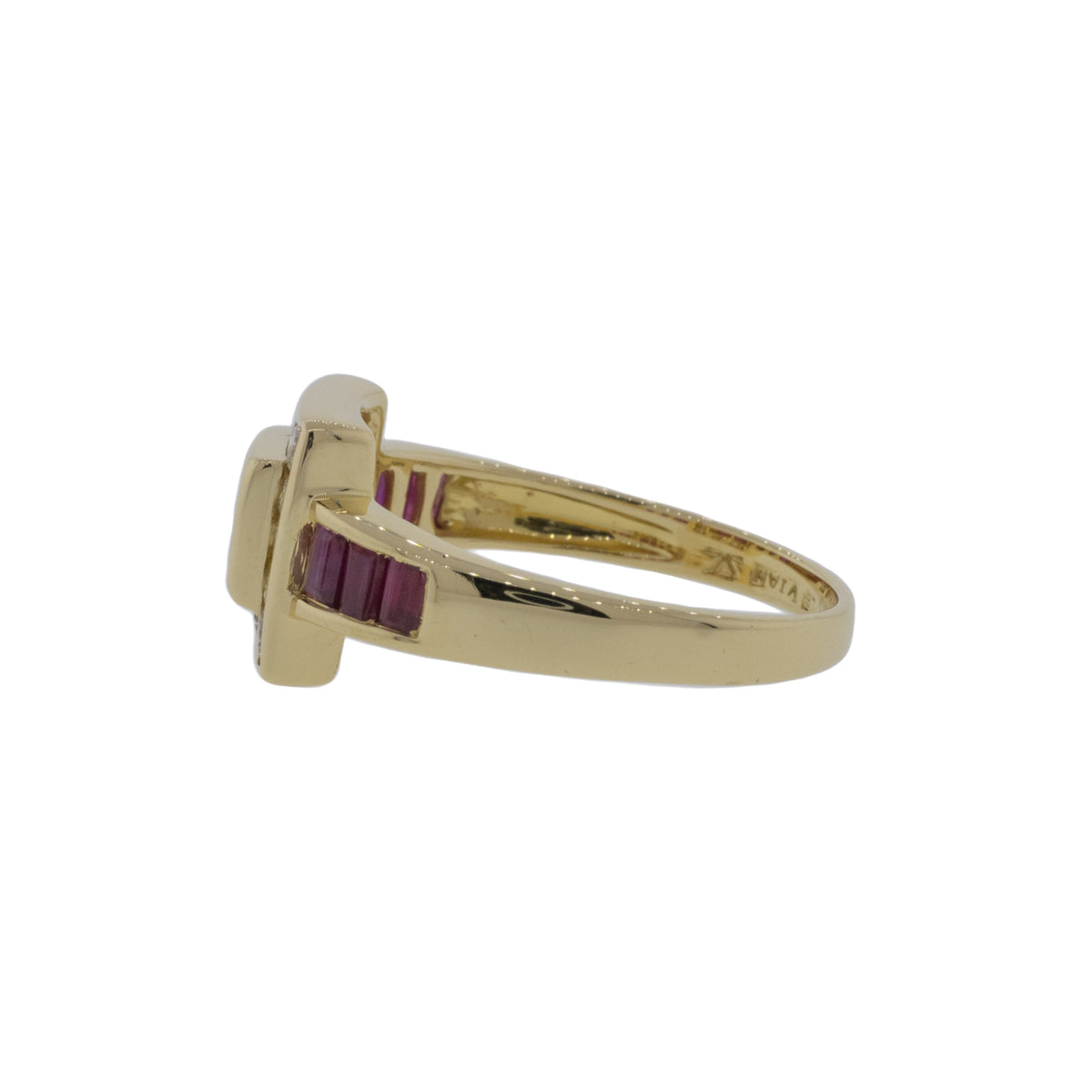 18K Yellow Gold Ruby and Diamond Buckle Ring