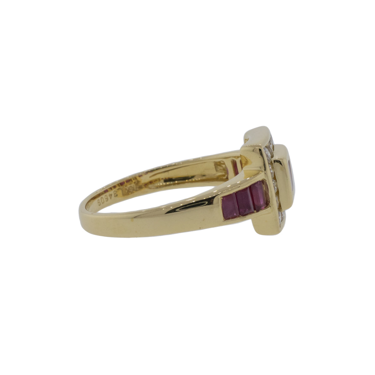 18K Yellow Gold Ruby and Diamond Buckle Ring