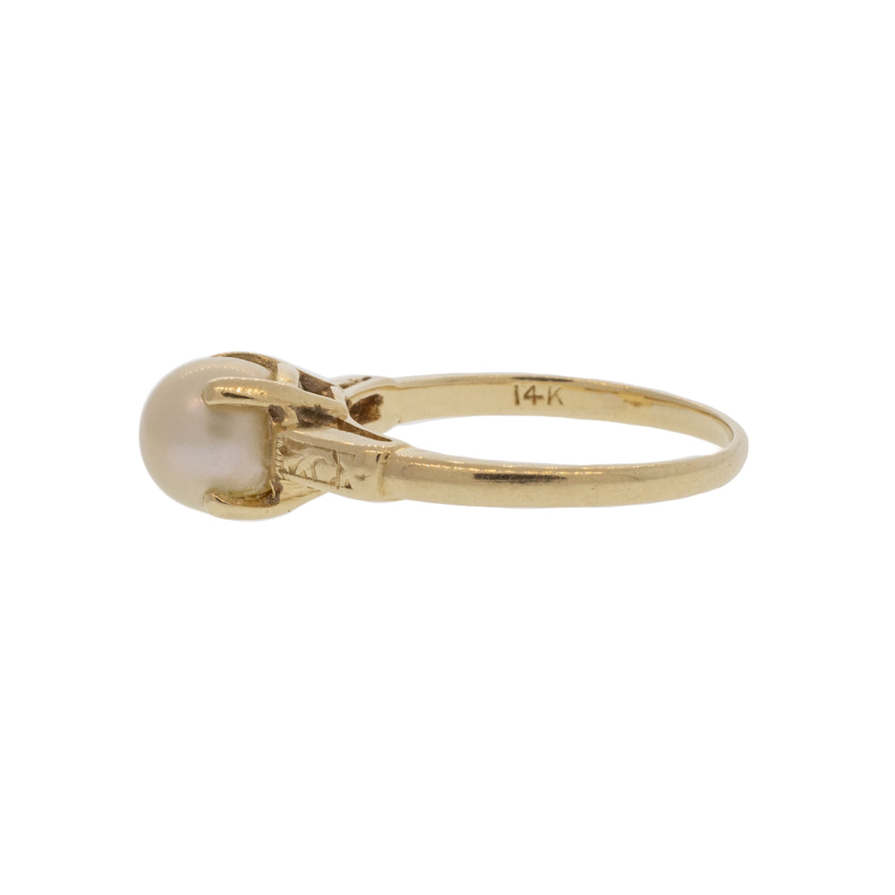 Akoya Pearl Engraved Solitaire Ring