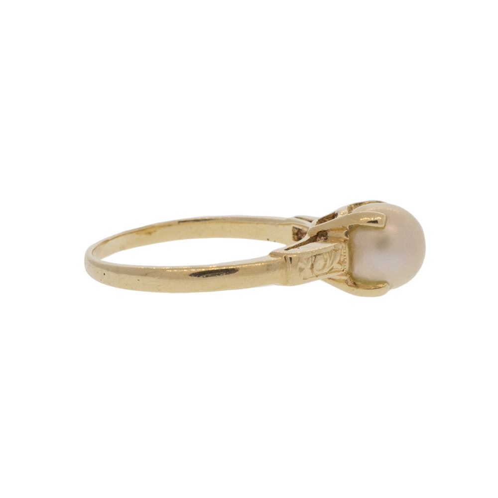 Akoya Pearl Engraved Solitaire Ring