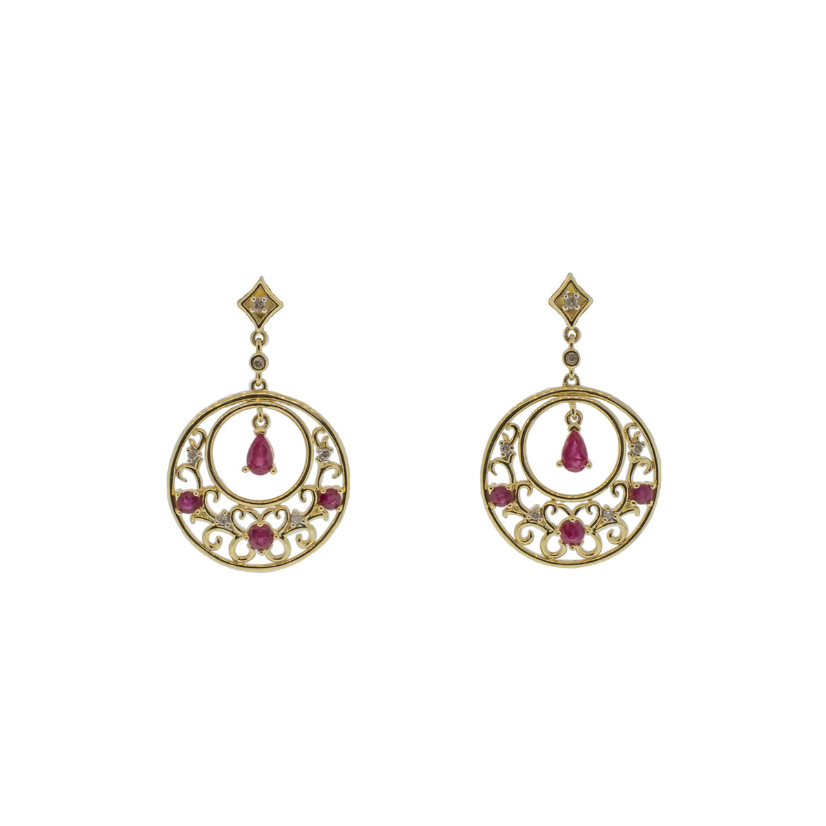 Filigree Ruby and Diamond Disk Earrings