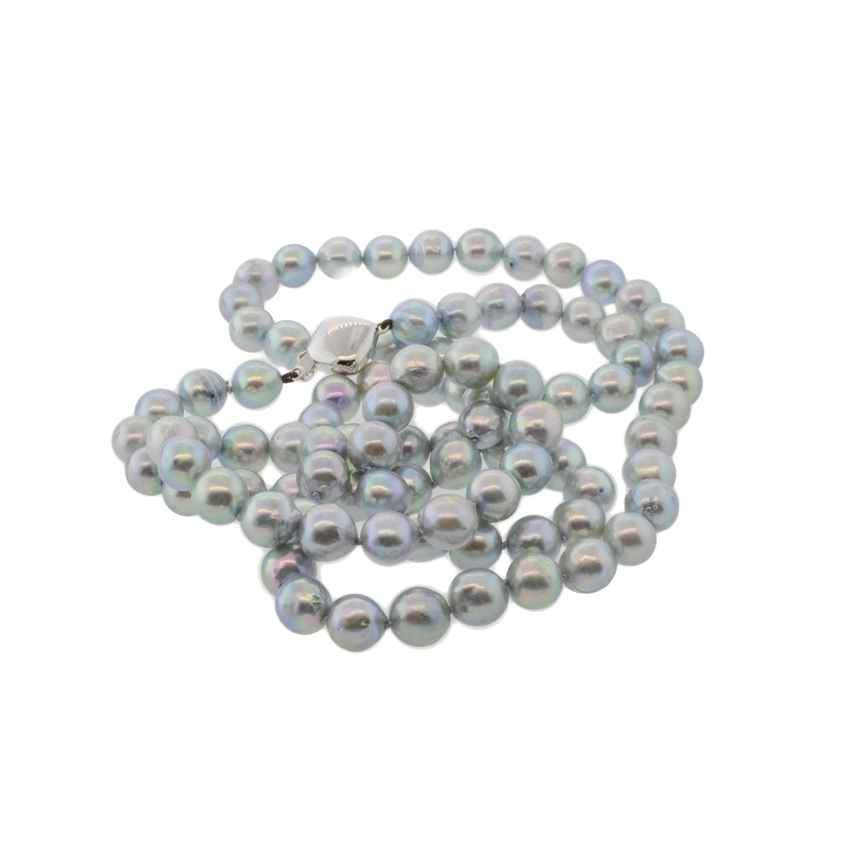 32 Inch Dyed Silver Akoya Pearl Strand