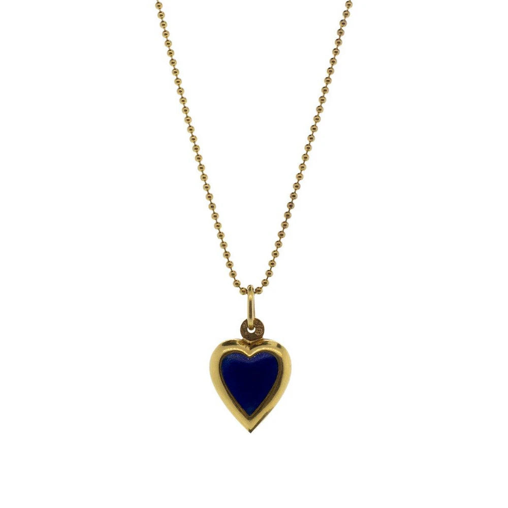 18K Yellow Gold Reversible Blue & Orange Heart Pendant With 30" Ball Chain