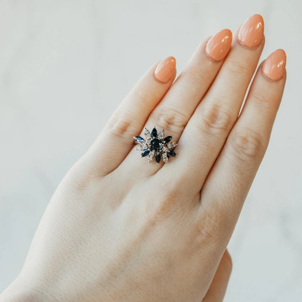 Blue Sapphire & Diamond White Gold Cluster Ring