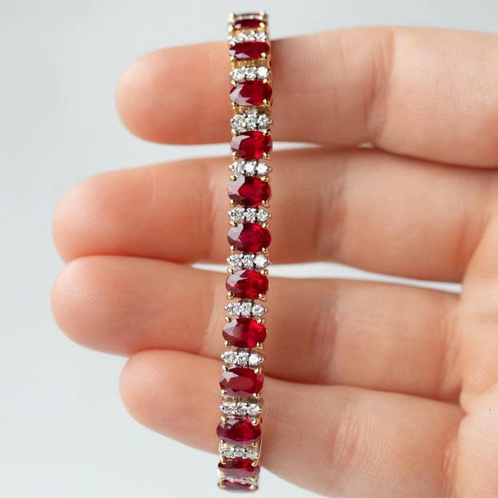 18K Yellow Gold 17.28ctw Burmese Ruby & 1.62ctw Diamond Bracelet