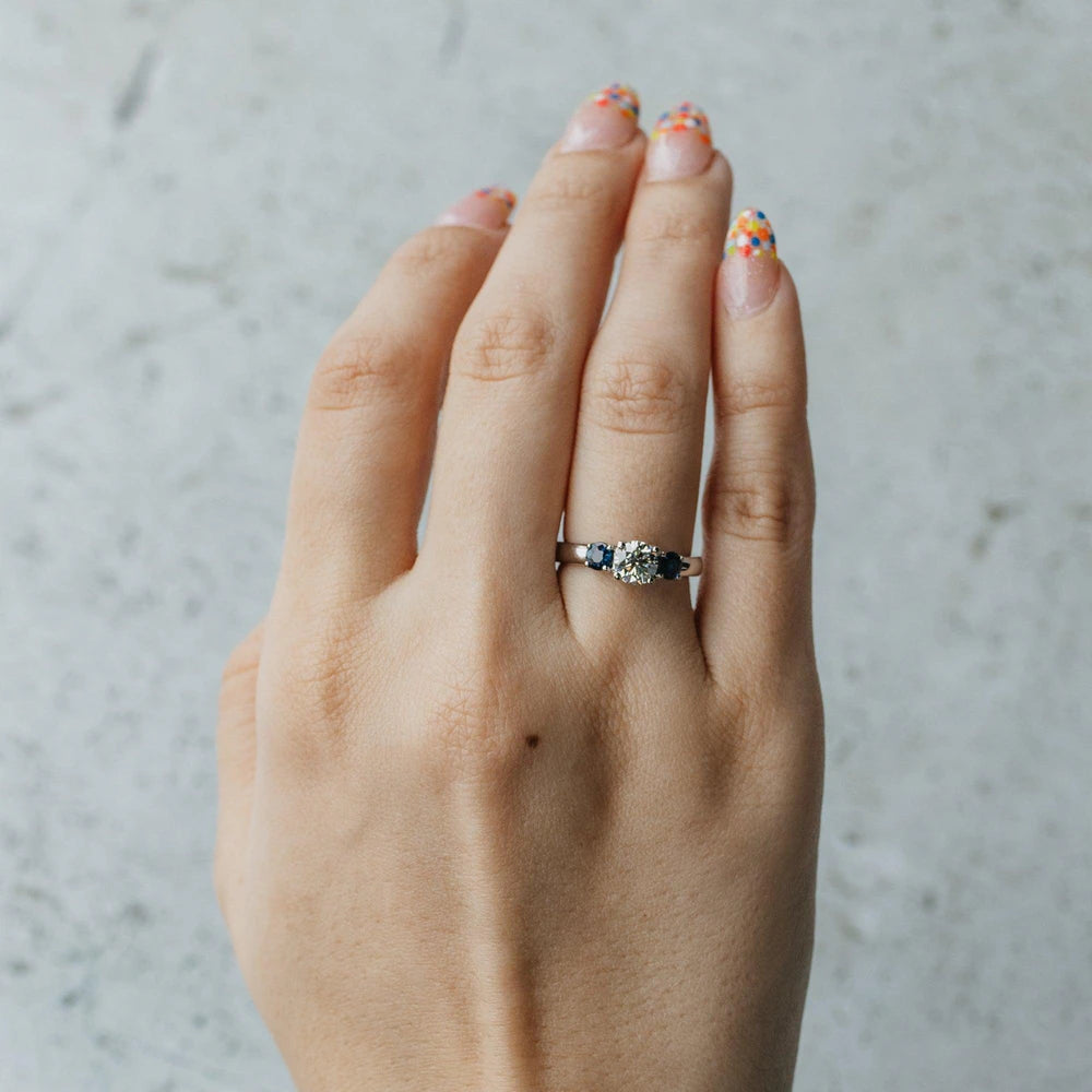 Diamond and Sapphire Three Stone Ring