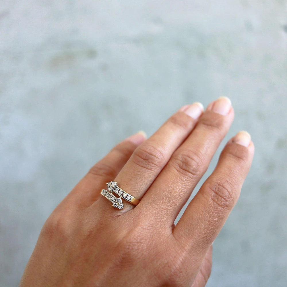 18K Yellow & White Gold Diamond Arrow Two-Tone Bypass Ring
