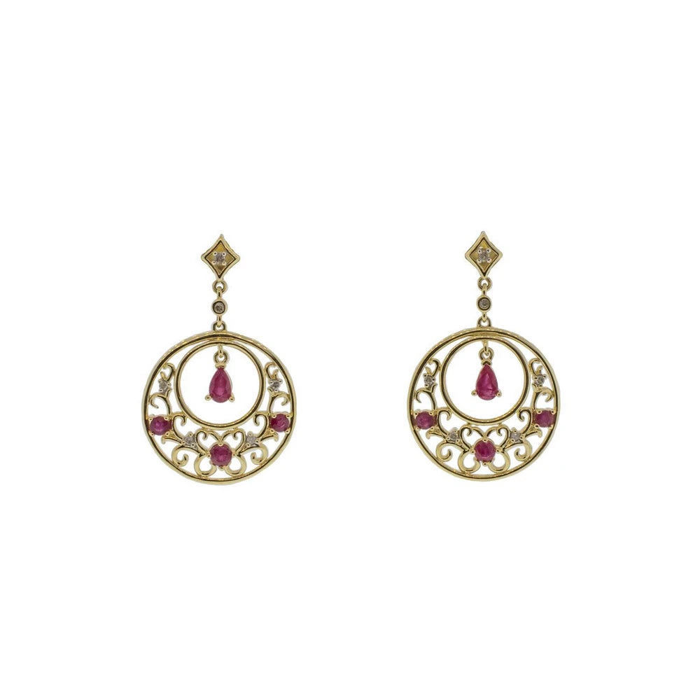 Filigree Ruby and Diamond Disk Earrings