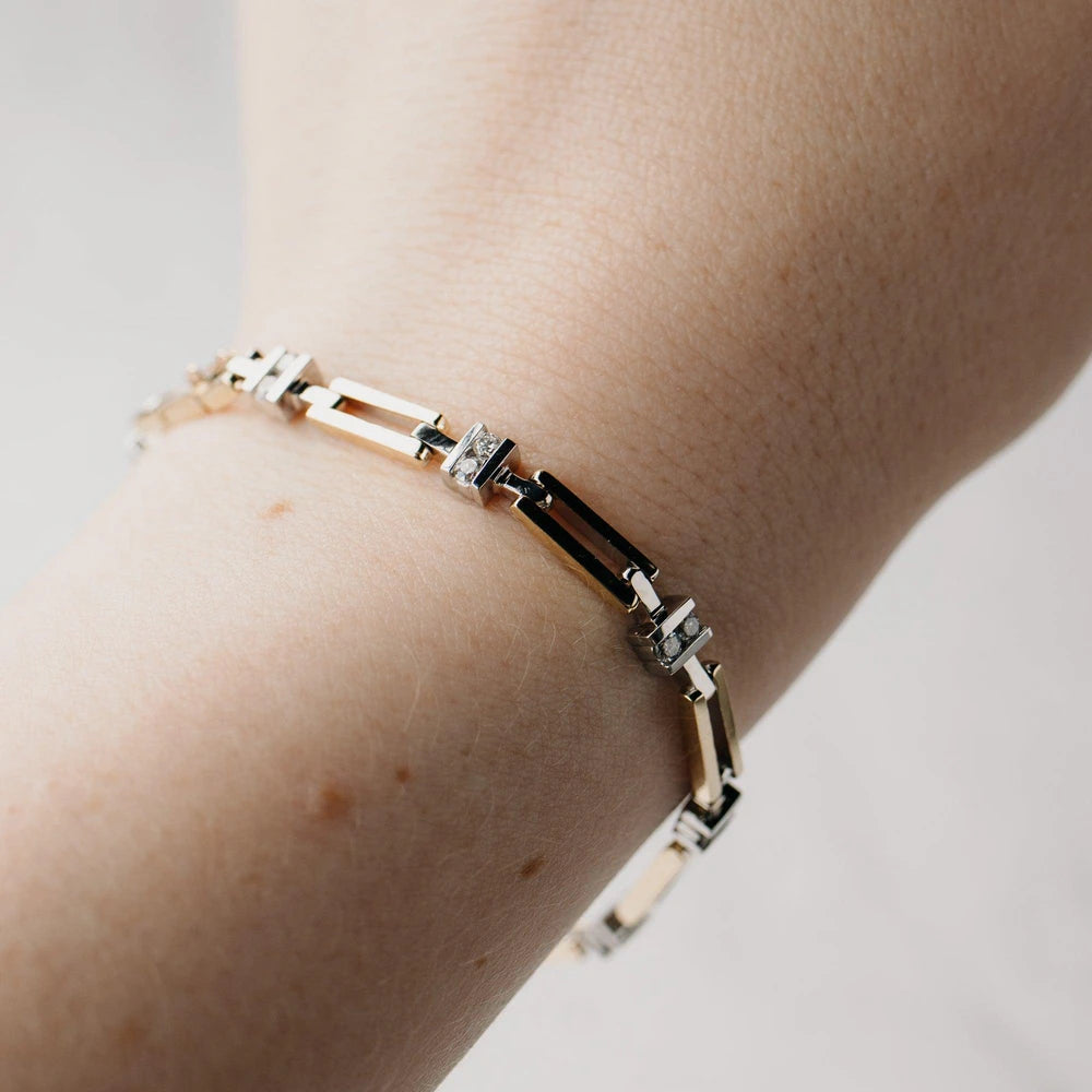 14K Yellow & White Gold Diamond Link Bracelet