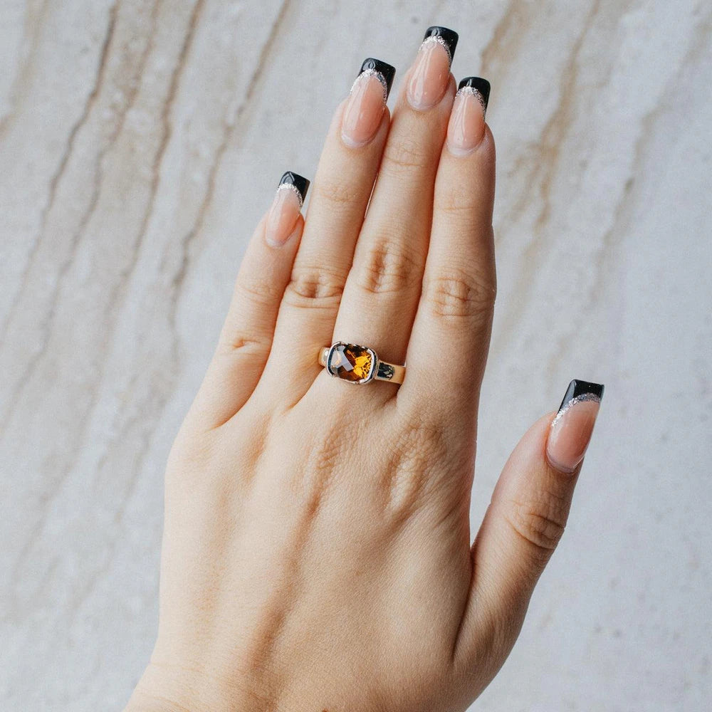 14K Gold Madeira Citrine & Diamond Ring