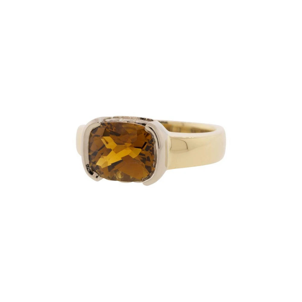 14K Gold Madeira Citrine & Diamond Ring