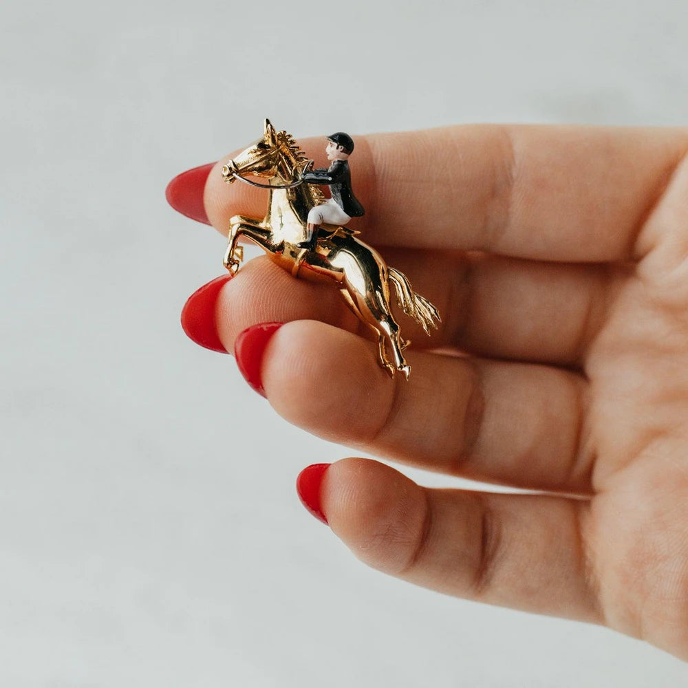 Horse and Enamel Rider Pin Brooch