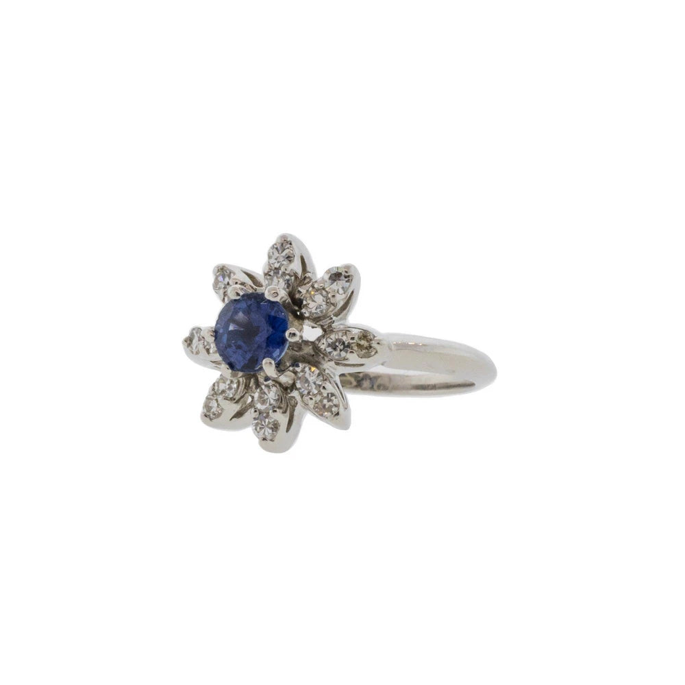 Natural Blue Sapphire and Diamond Starburst Ring