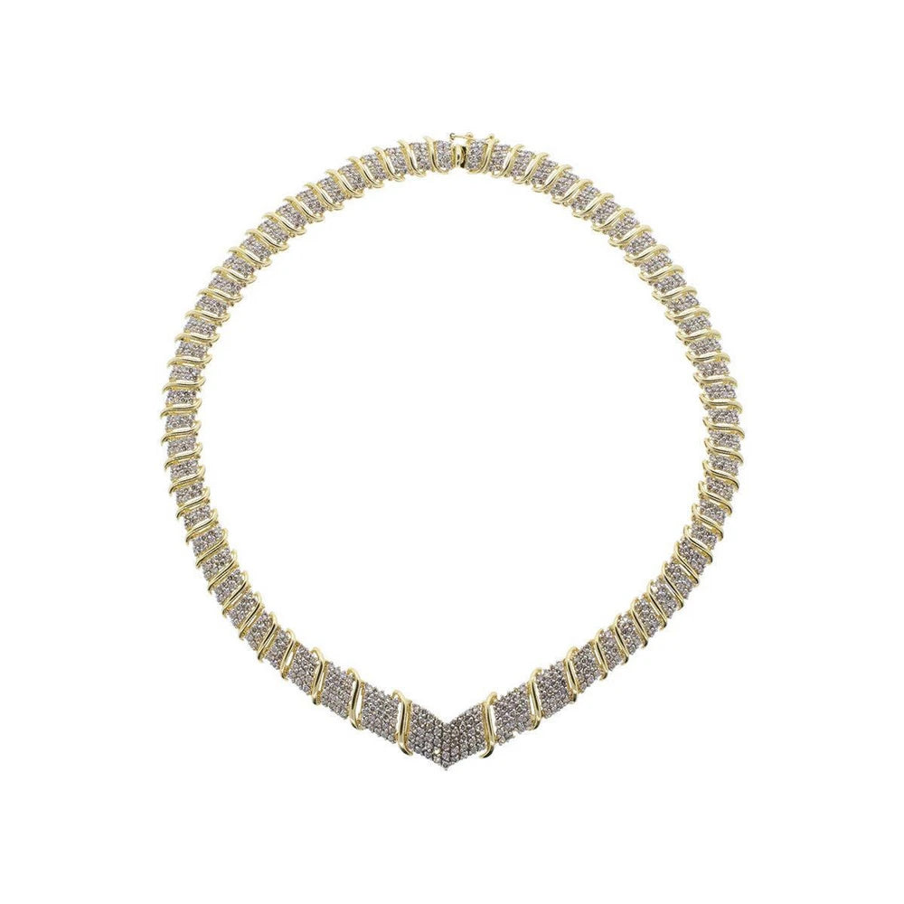 14K Yellow Gold 16" Natural Diamond Chevron Necklace
