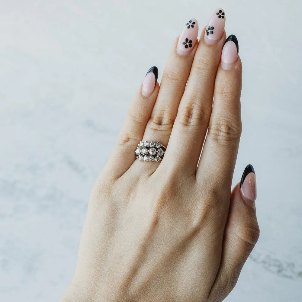 Old Mine and Modern Diamond Three Line Ring