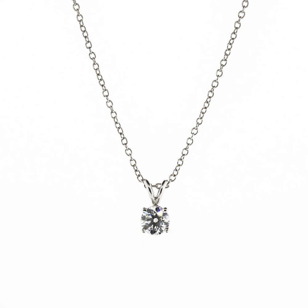 Round Brilliant Diamond Solitaire Platinum Necklace