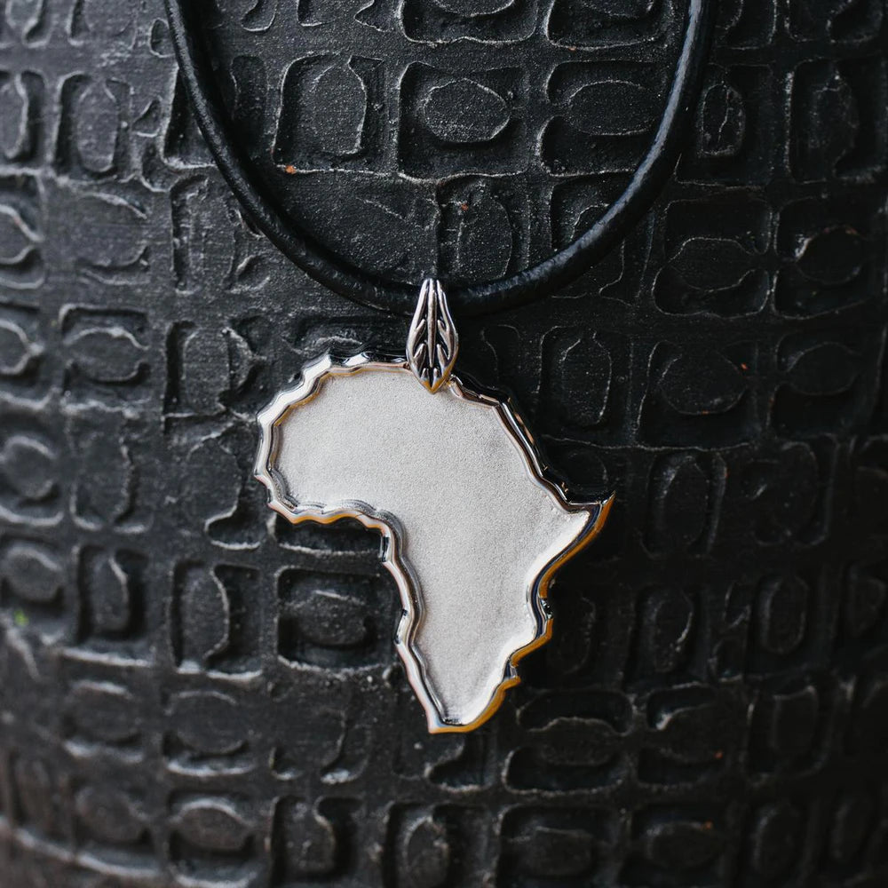 Sterling Silver African Pendant Necklace In Stone Finish