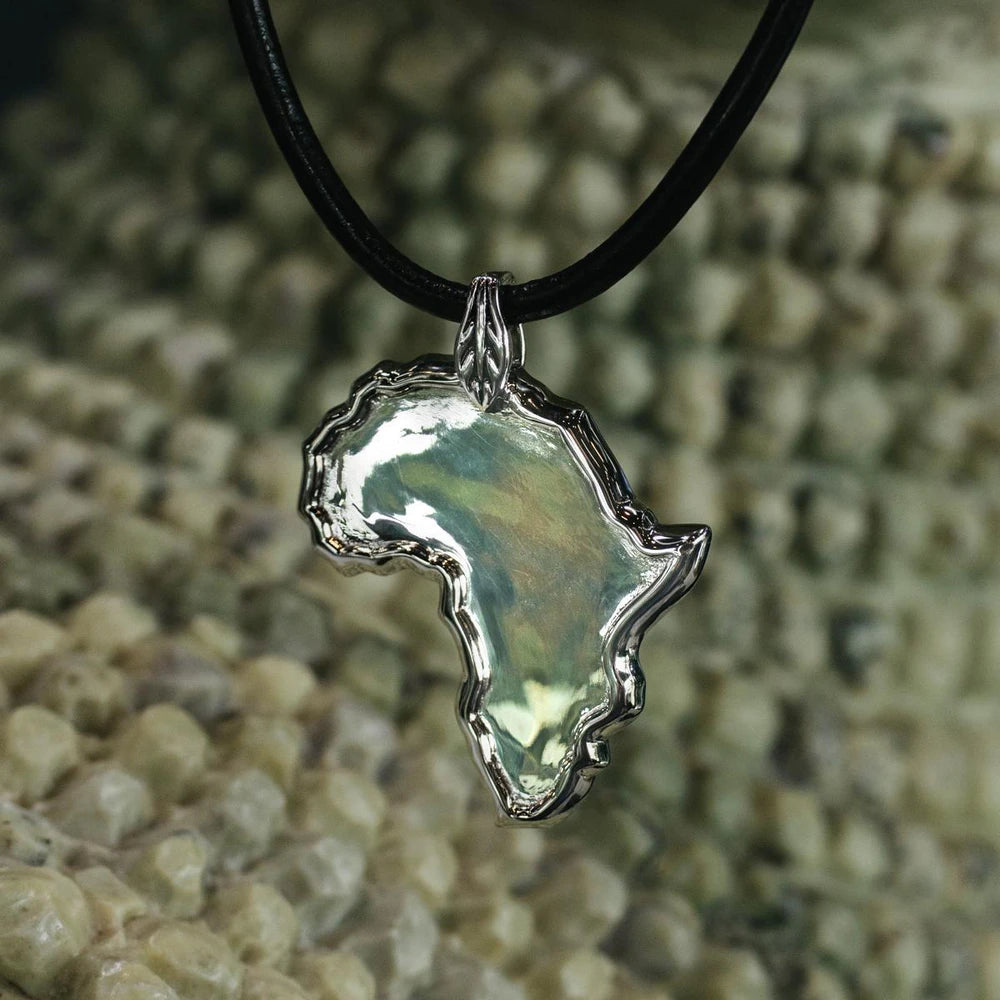 Sterling Silver African Pendant Necklace In High Polish