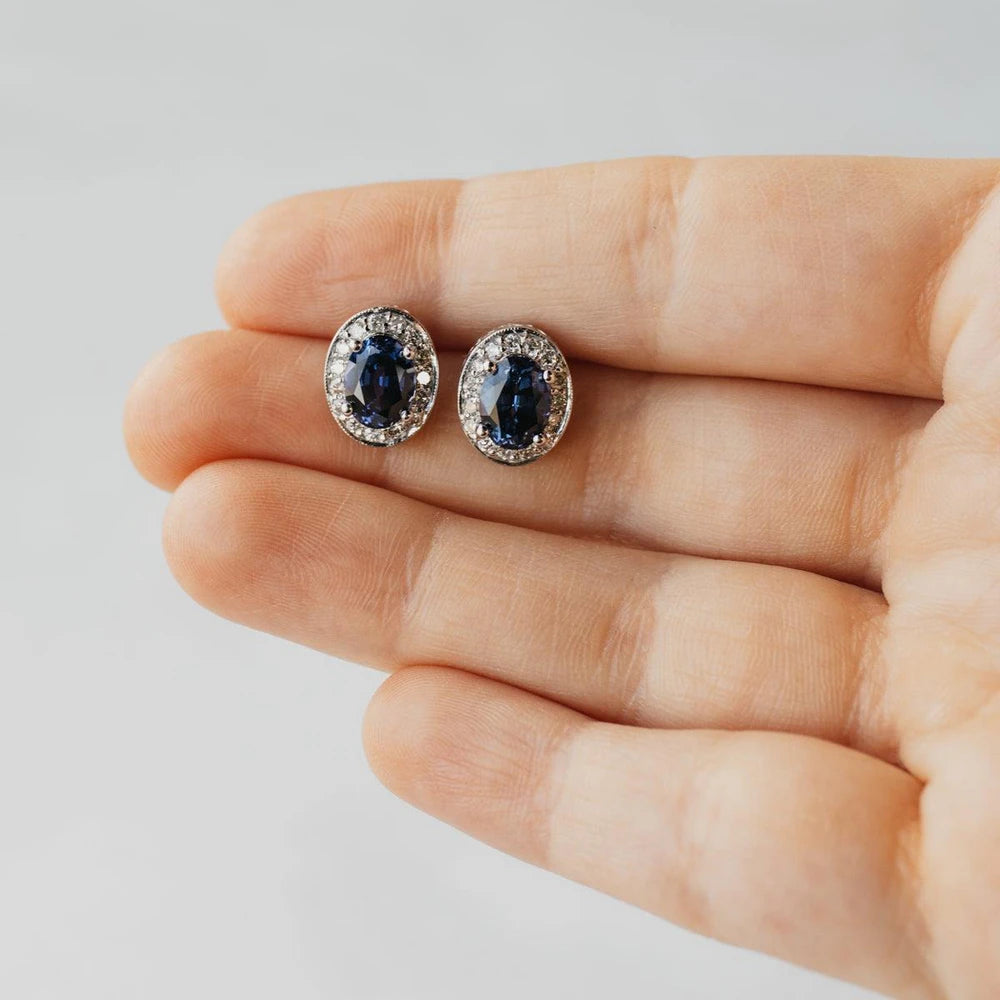 Tanzanite and Diamond Halo Stud Earrings