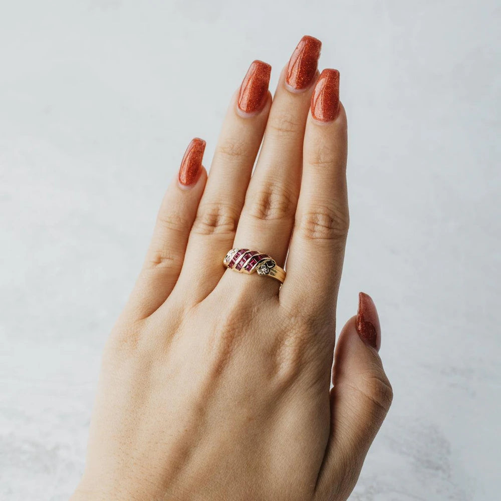 18K Yellow Gold Twisted Ruby Cocktail Ring